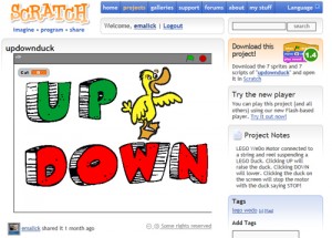 An example program using LEGO WeDo with Scratch called updownduck.