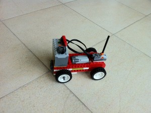 This WeDo car uses an AAA battery pack for power and is turned off and on with a control switch.