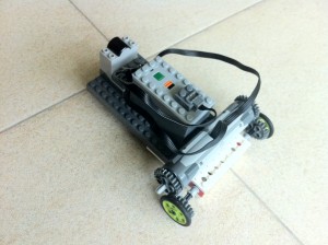 This WeDo car has a battery pack for power, two motors and an infrared receiver.