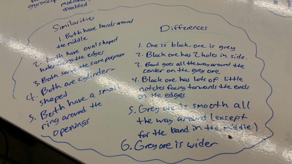 Students write down differences.